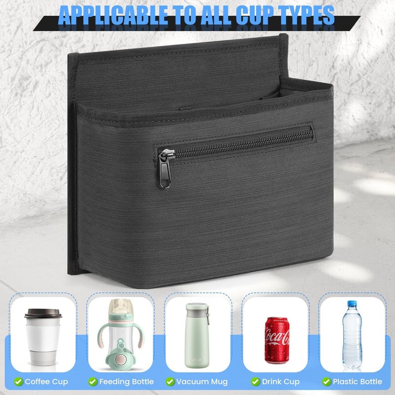 ZHCHG Luggage Travel Cup Holder Attachment for Suitcase Drink Carrier Caddy, Coffee Mug and Tumblers, Traveler Carry on Hands Free Accessory- Gifts for Flight Attendants Travelers Accessories- Black - Image 2